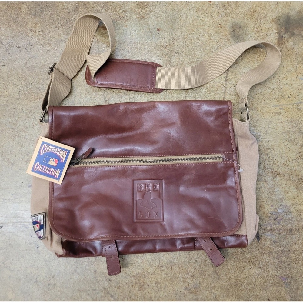 Cooperstown Collection Red Sox Messenger Bag Unisex Large Brown Leather Canvas
